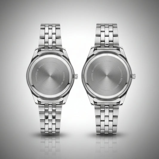 Suz.Man Couple Watch | Black Dial Silver Luxury Set – Alpha Watches