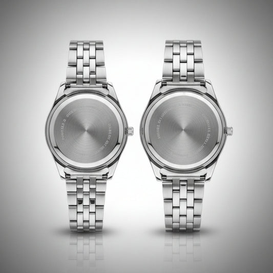 Suz.Man Couple Watch | Black Dial Silver Luxury Set – Alpha Watches