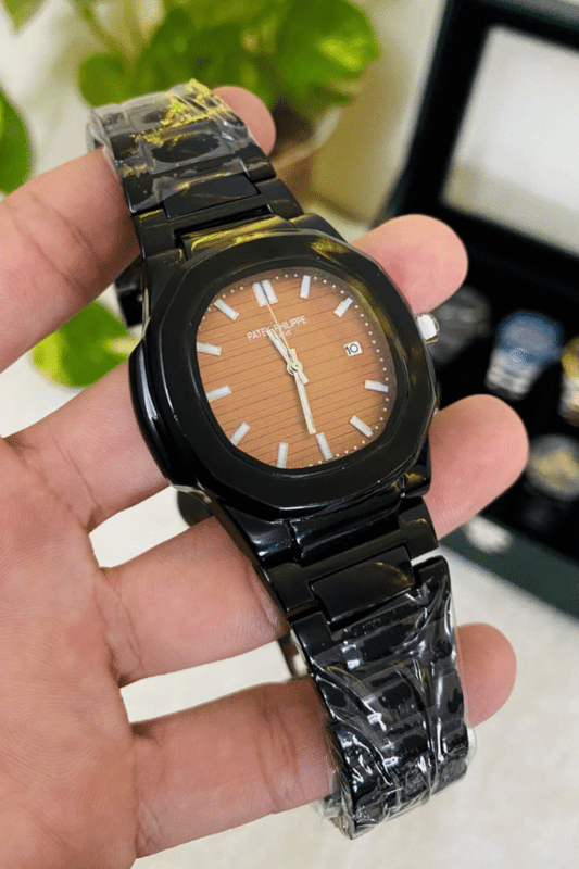 Patek Philippe-Inspired Nautilus Luxury Watch - Stainless Steel Strap - Black | Alpha Watches
