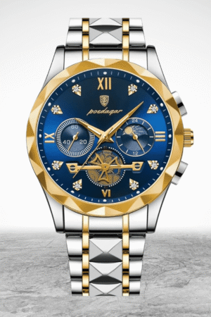 Luxury Diamond-Cut Chronograph Watch – Stainless Steel &amp; Gold-Plated Design - White