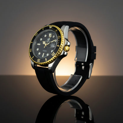 Rinnady Rotating Bezel Men’s Watch – Black & Gold Edition