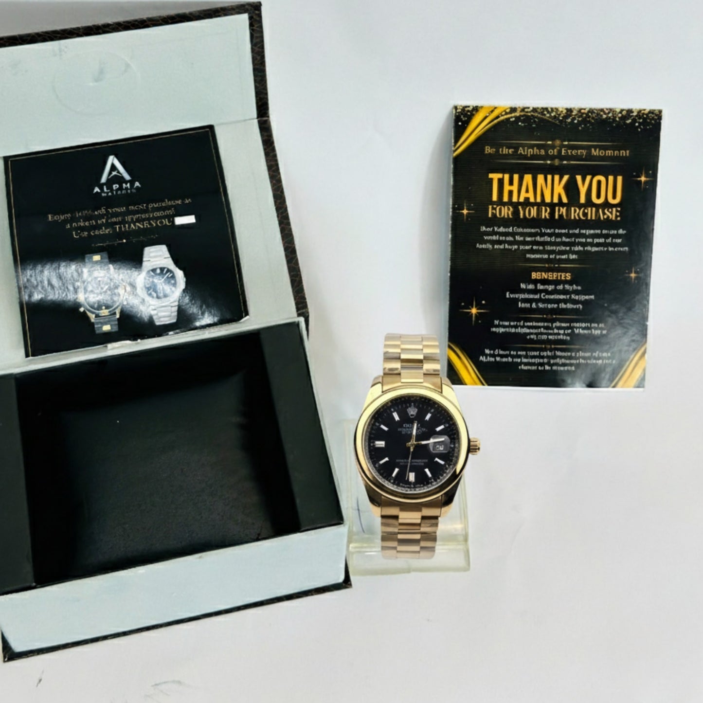 Alpha Signature Gold – Black Dial Luxury Stainless Steel Watch