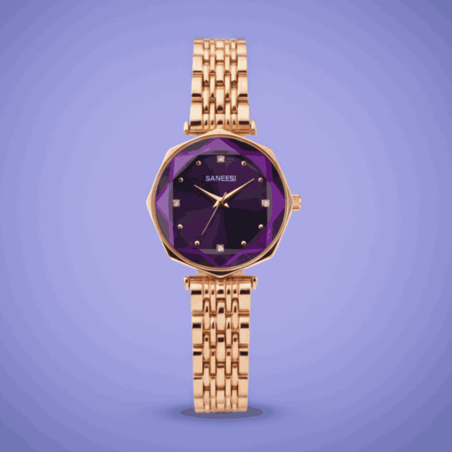 Saneesi Purple Dial Women’s Watch – Golden Luxury Design | Alpha Watches