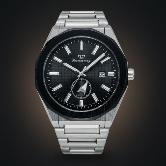 SuccessWay Classic Men’s Watch – Black Dial & Silver Body