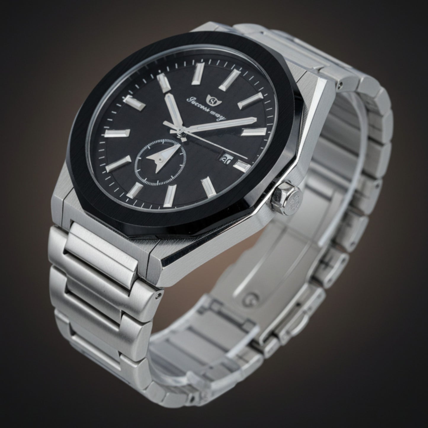 SuccessWay Classic Men’s Watch – Black Dial & Silver Body