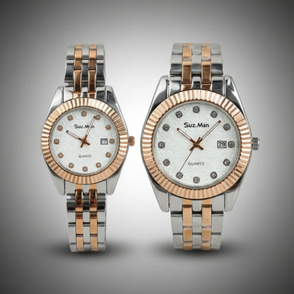 Suz.Man Couple Watch | Elegant Rose Gold & Silver Matching Set – Alpha Watches