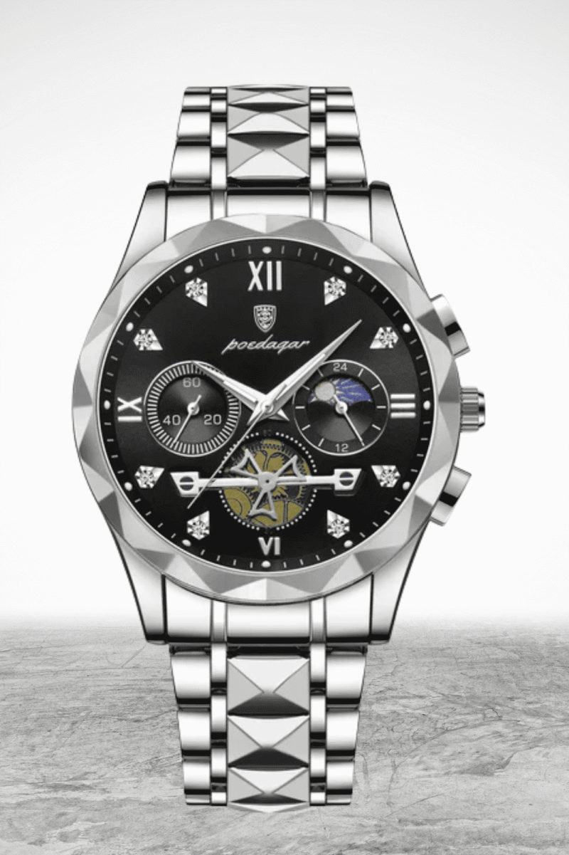 Luxury Diamond-Cut Chronograph Watch – Stainless Steel & Gold-Plated Design - Image 4