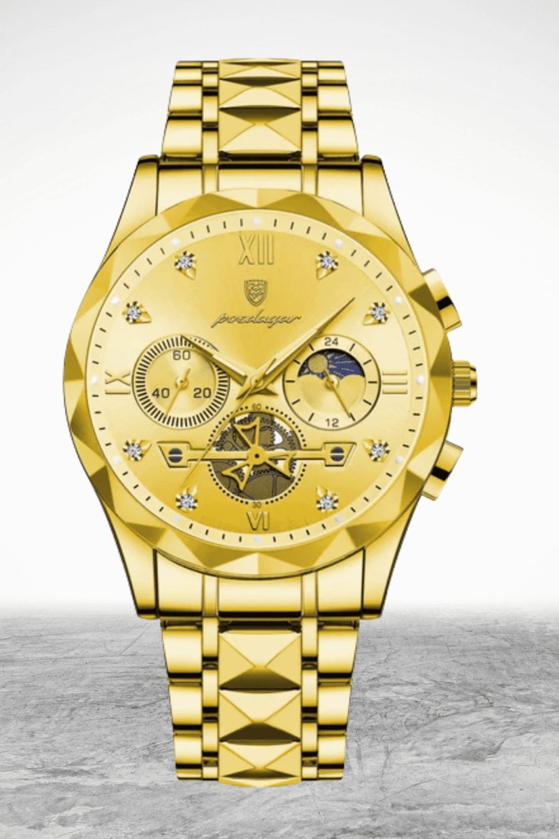 Luxury Diamond-Cut Chronograph Watch – Stainless Steel & Gold-Plated Design - Image 6