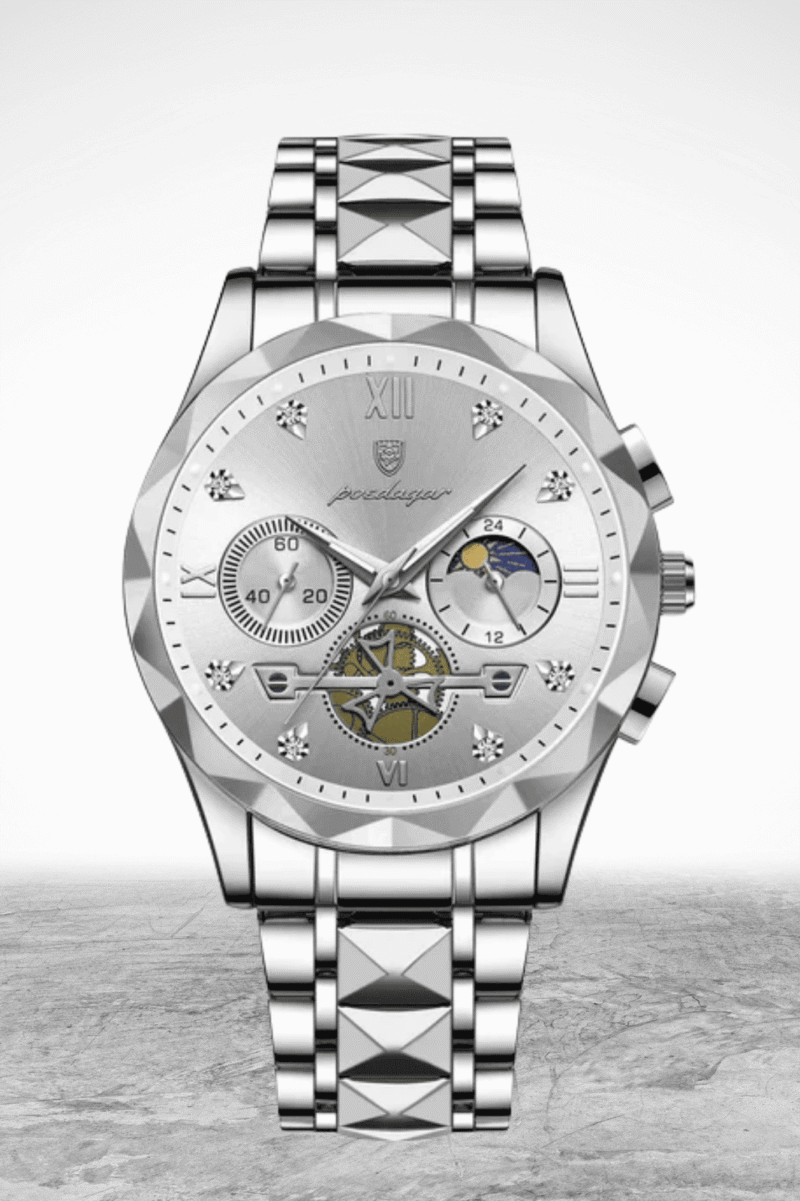 Luxury Diamond-Cut Chronograph Watch – Stainless Steel & Gold-Plated Design - Image 7