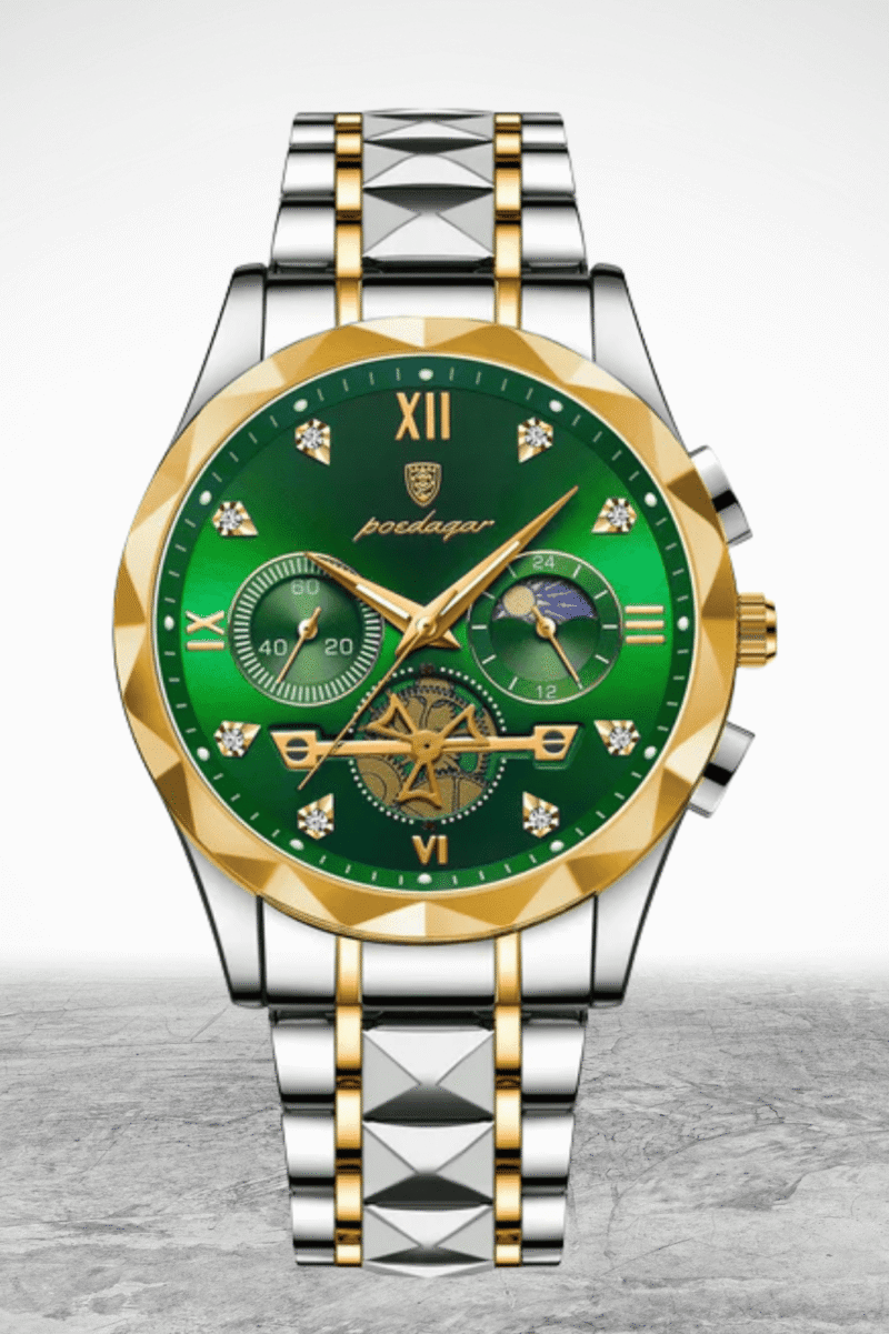 Luxury Diamond-Cut Chronograph Watch – Stainless Steel & Gold-Plated Design - Image 8