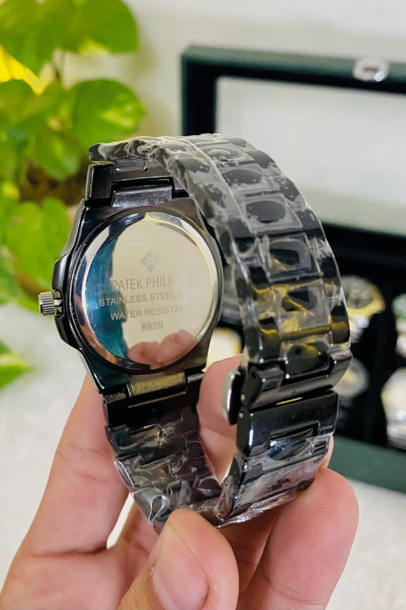 Patek Philippe-Inspired Black Nautilus Watch – Crystal Bezel | Alpha Watches - Image 3