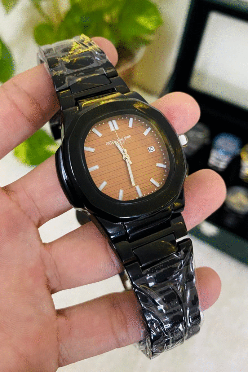 Patek Philippe-Inspired Nautilus Luxury Watch - Stainless Steel Strap - Black | Alpha Watches