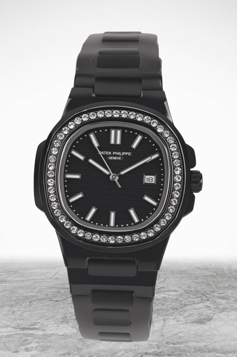Patek Philippe-Inspired Black Nautilus Watch – Crystal Bezel | Alpha Watches