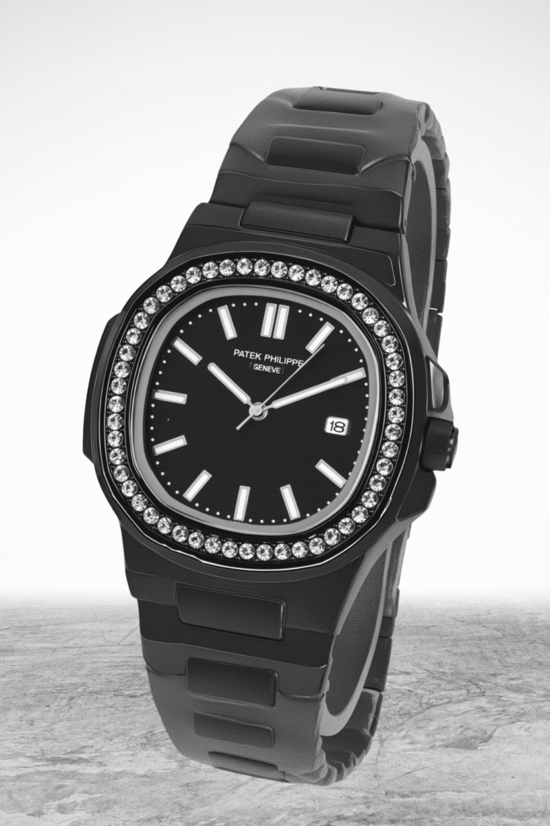Patek Philippe-Inspired Black Nautilus Watch – Crystal Bezel | Alpha Watches - Image 2