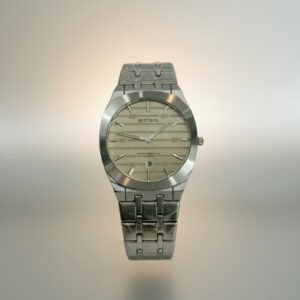 Luxury Silver Men’s Watch | Champagne Textured Dial | Stainless Steel Bracelet | Date Display