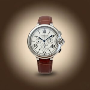 Luxury Chronograph Men’s Watch | White Dial | Brown Leather Strap | Roman Numeral Markers