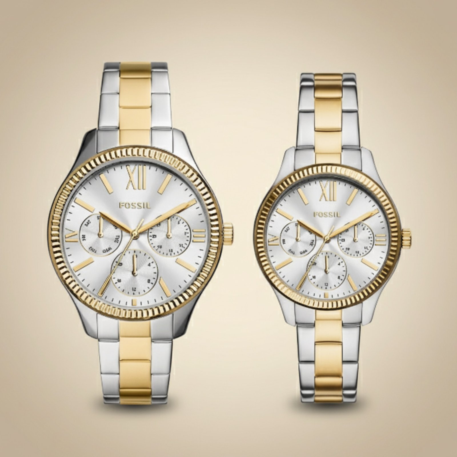 Luxury Two-Tone Chronograph Watch Set | White Dial | Gold & Silver Stainless Steel Bracelet