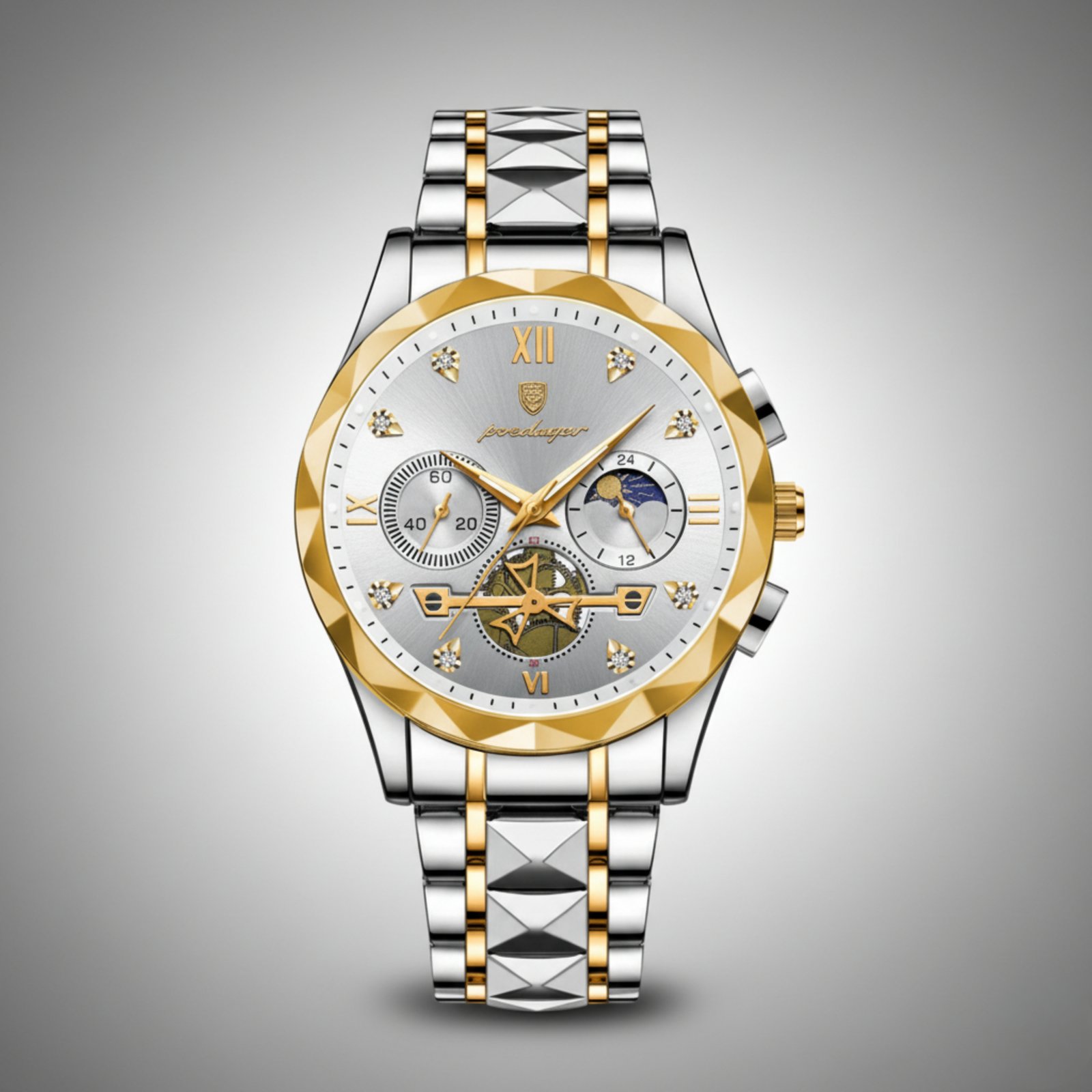 Two-tone gold and silver multi-dial watch