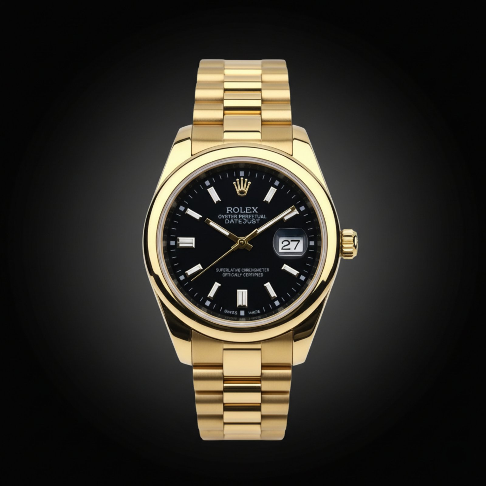 Gold watch with black dial