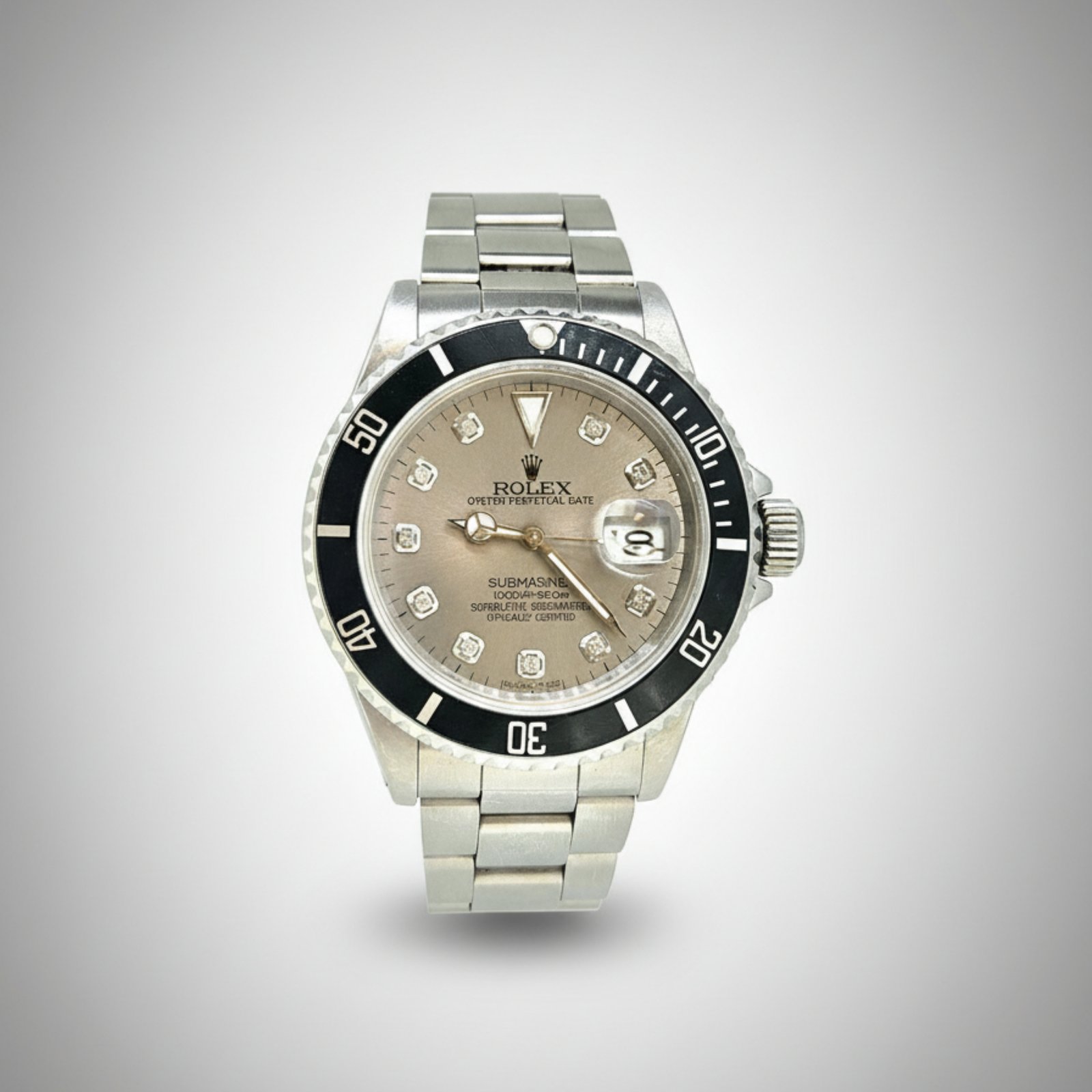Silver watch with beige dial and black bezel