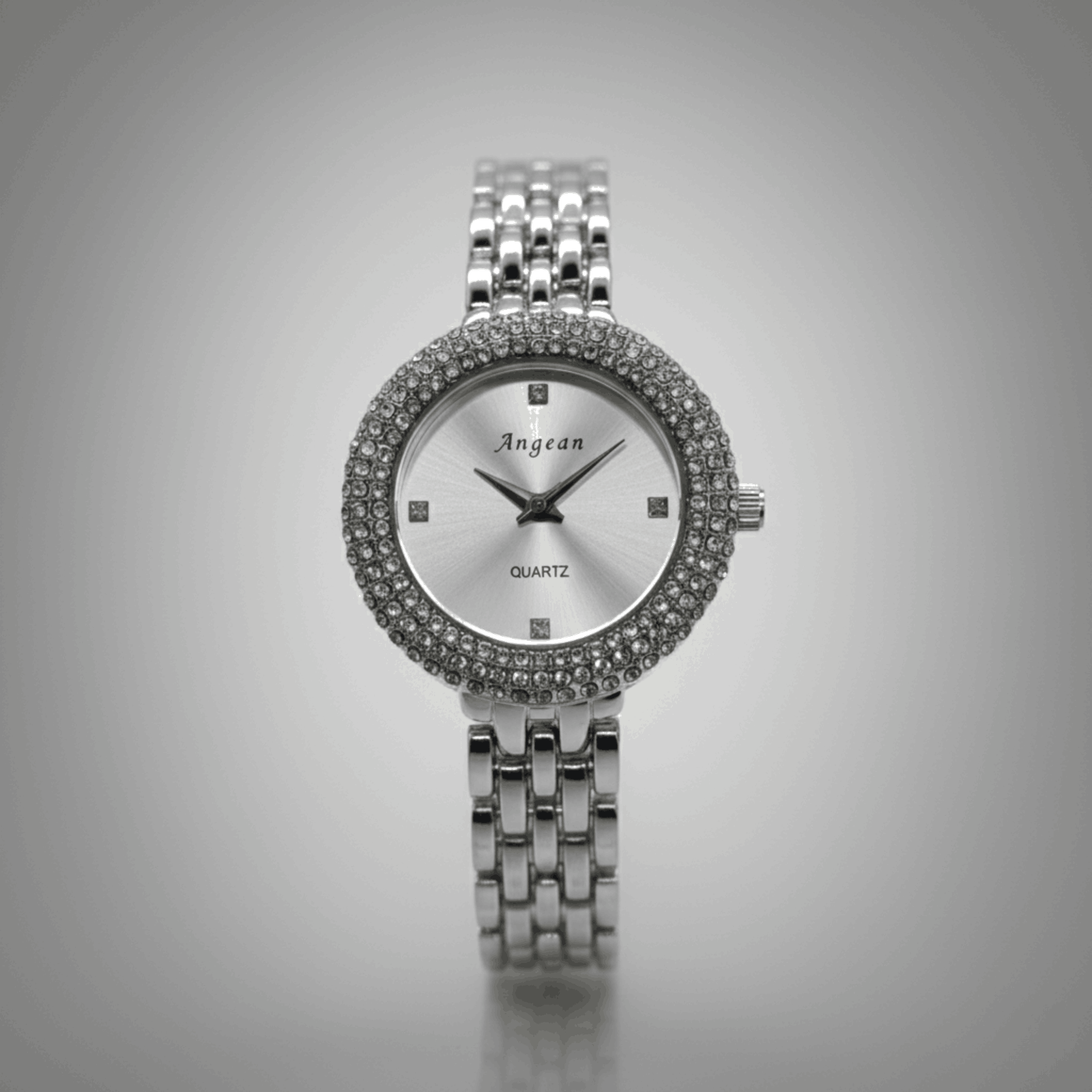 Silver crystal bezel quartz watch