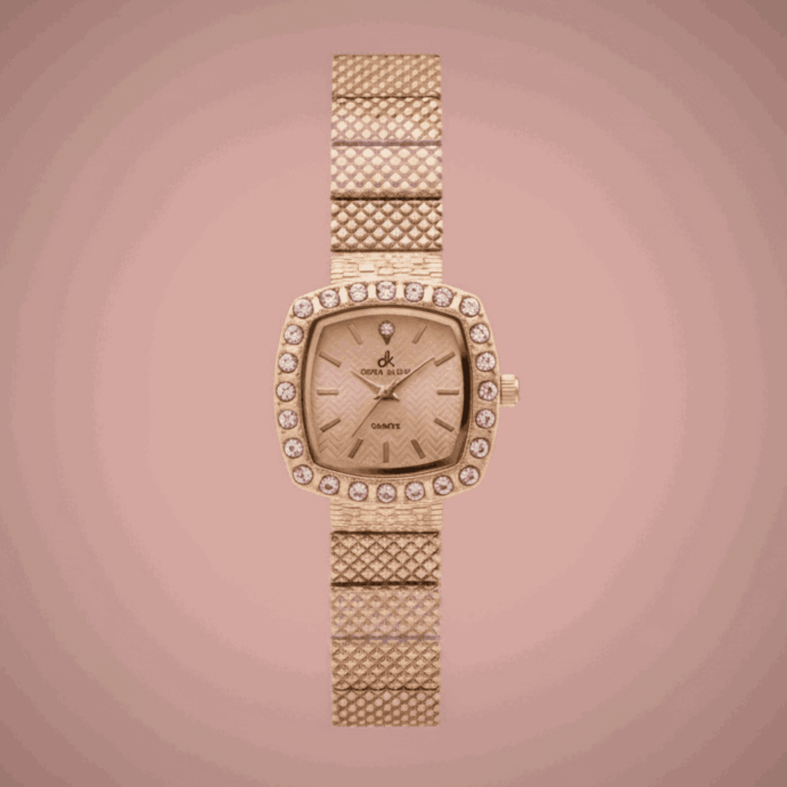 Rose gold crystal bezel quartz watch