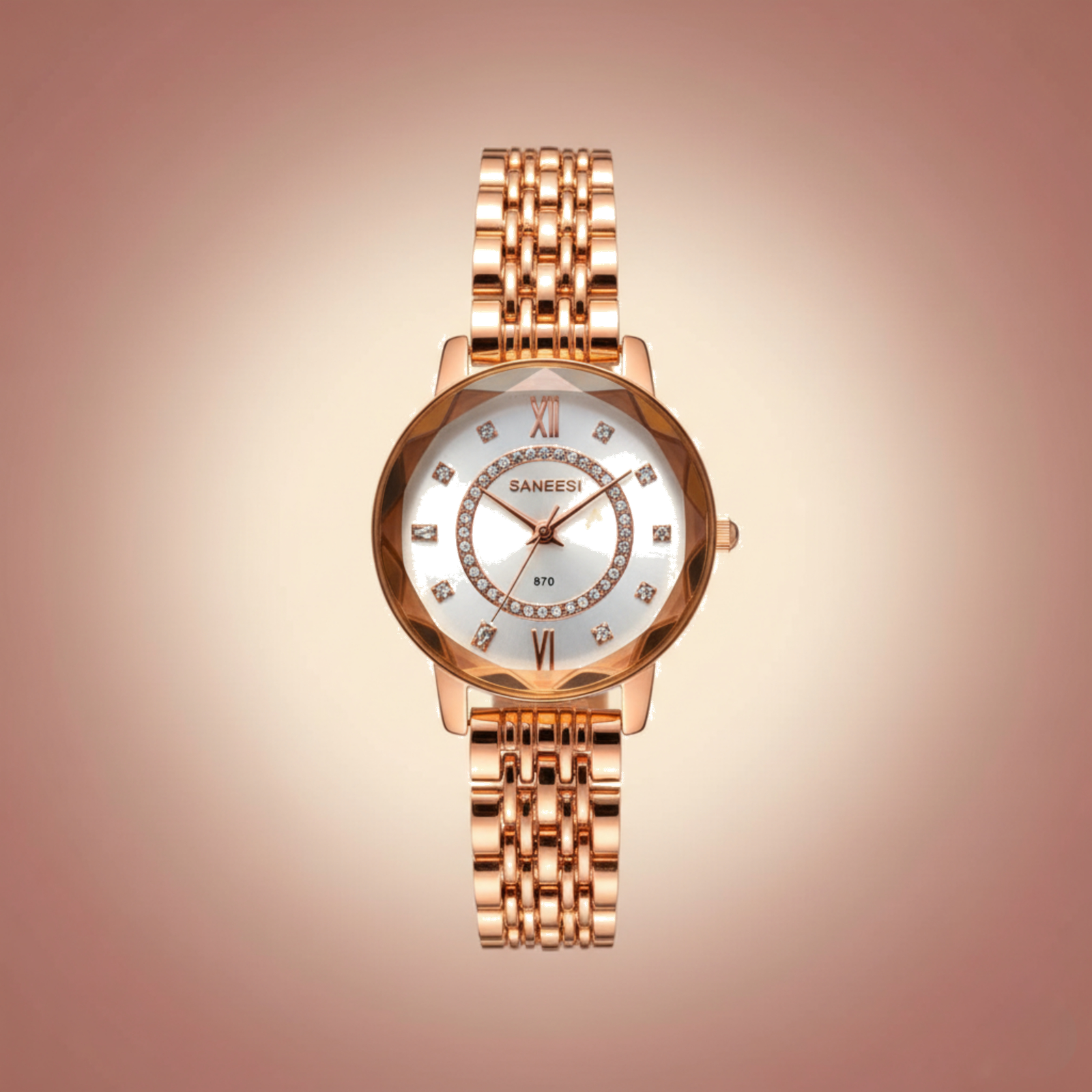 Rose gold crystal watch