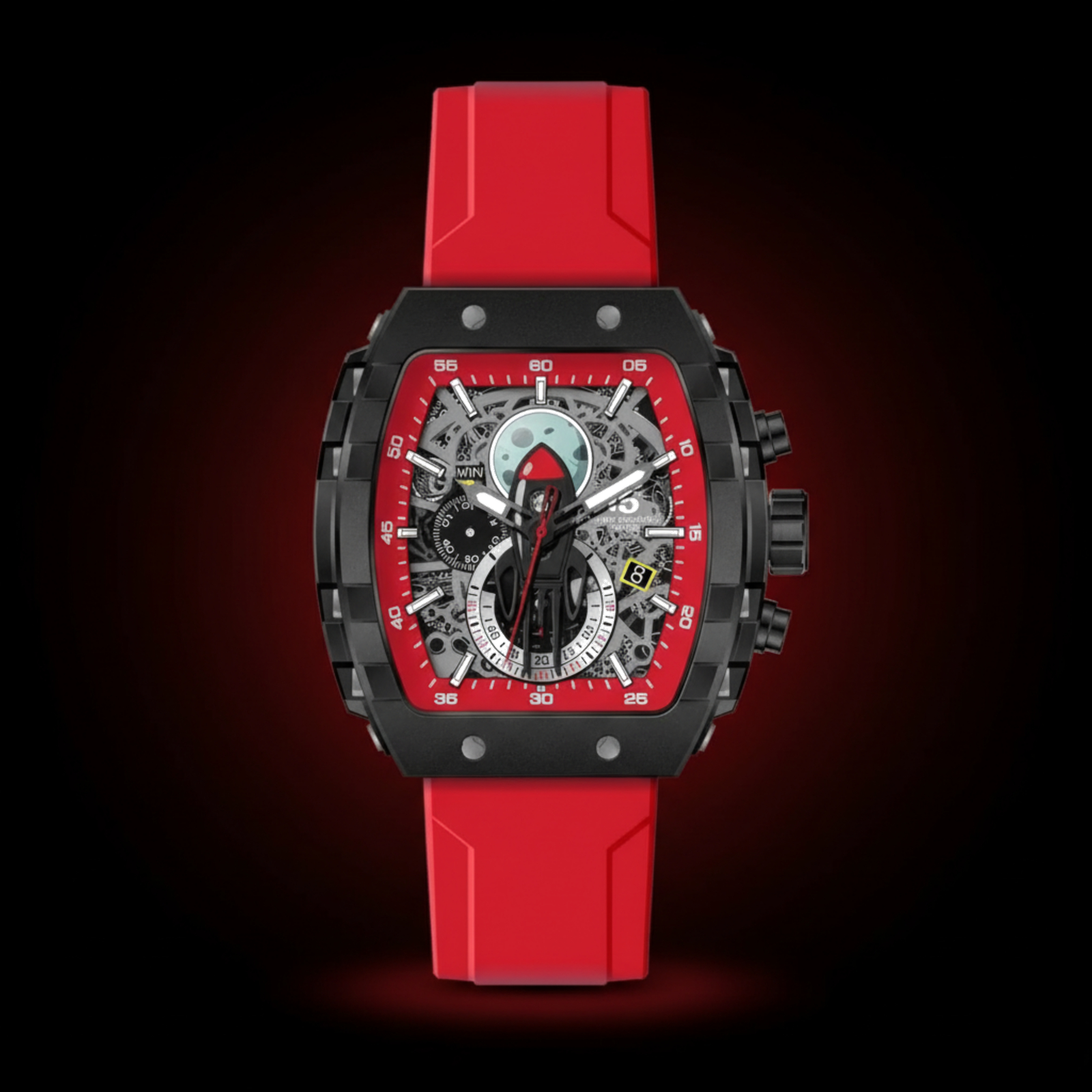 Red sports skeleton watch
