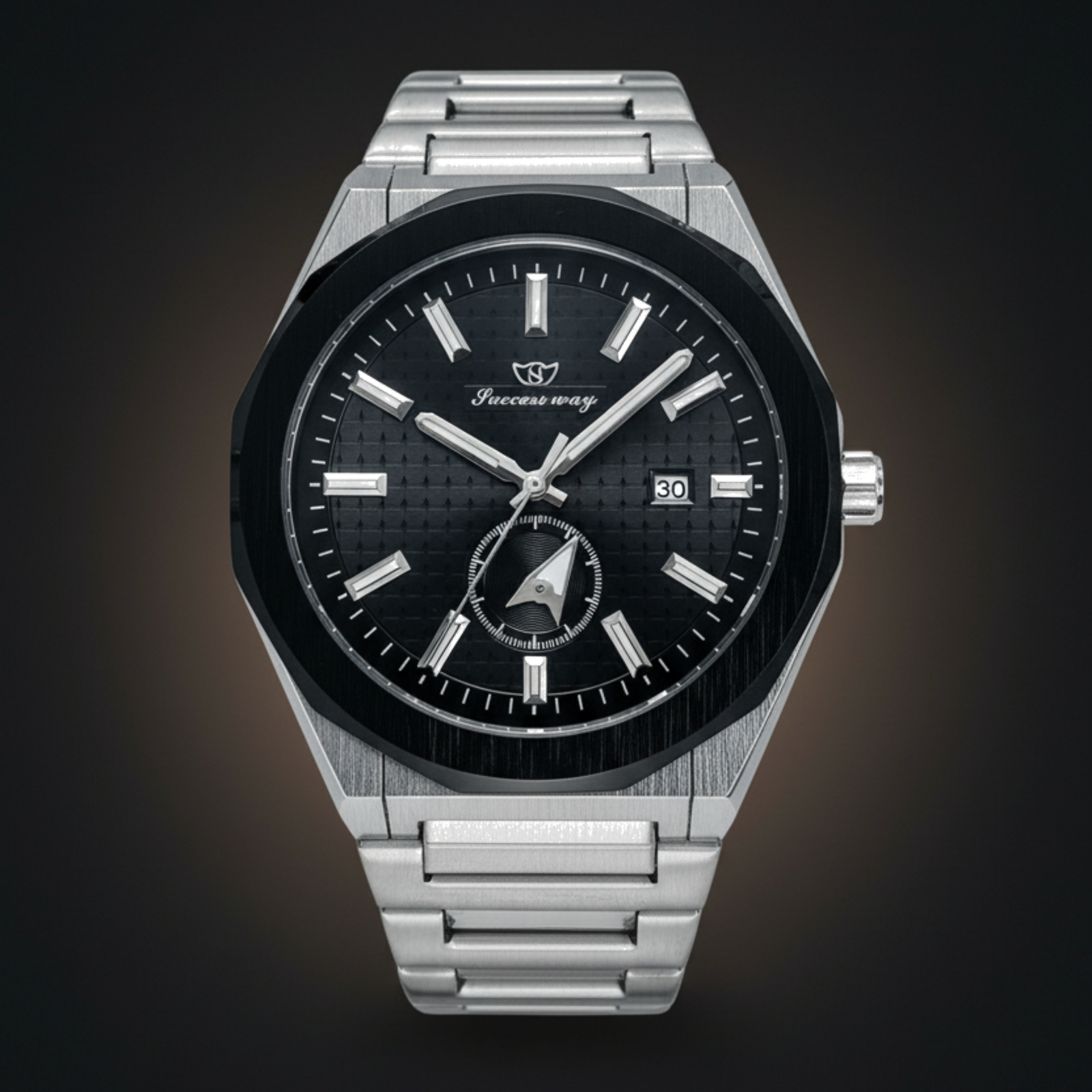 Black and silver stainless steel watch